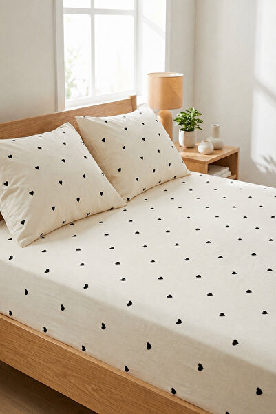 Ricco Lifes Black Heart Elastic Sheet Pillowcase Cotton Single - Double - Kin...