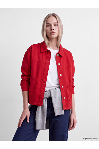 LC Waikiki LCW Vision Kırmızı Oversize Kadın Jean Gömlek