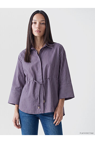 LC Waikiki Lcw Everyday Plum Lace-Up Modal Blend Oversize Women's Shirt