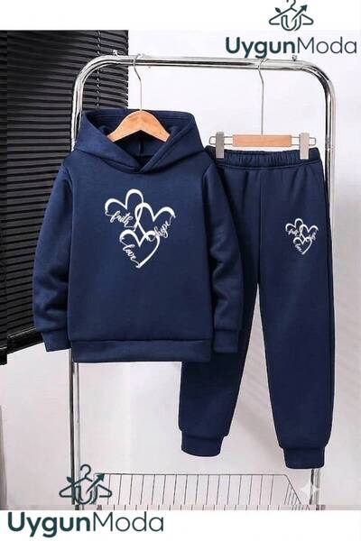 UygunModa 3Yazili Heart Printed Hooded Thick Cotton Inside Padding Tracksuit ...