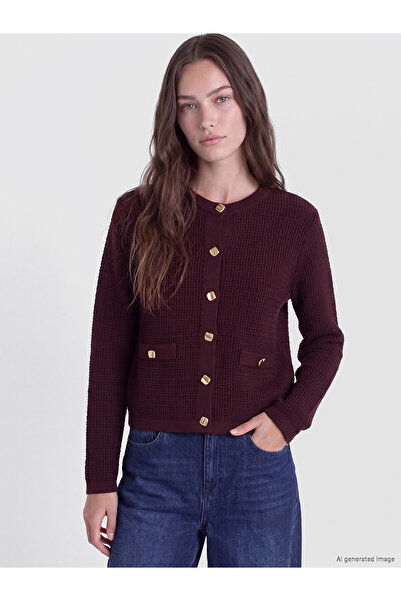LC Waikiki Lcw Modest Burgundy Crew Neck Women's Knitwear Cardigan
