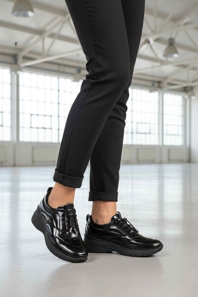 AYAKMOD Black Patent Leather Genuine Leather Orthopedic Comfortable Sole Wome...