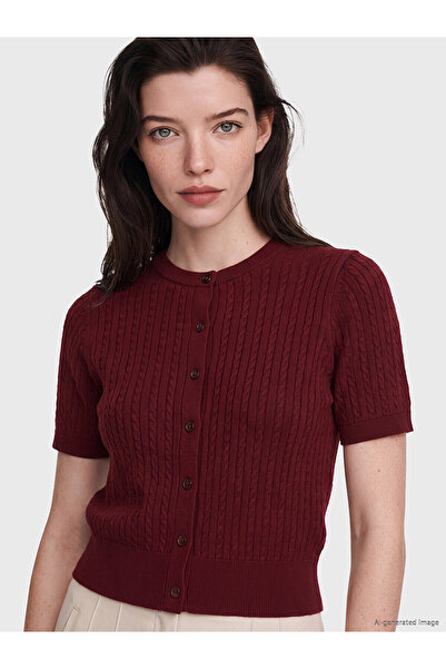 LC Waikiki Lcw Comfort Burgundy Knitwear Plain Cardigan with Nevavm Difference