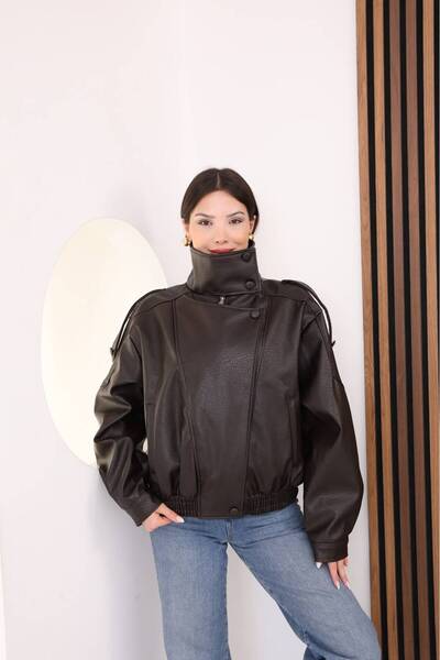 FEMİNEER.com ZR Dik Yaka Bomber Deri Ceket
