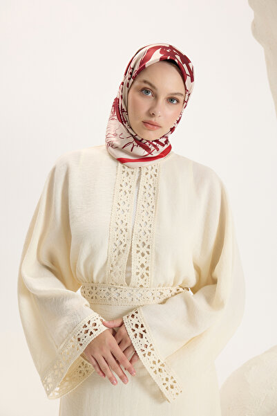 Qef Patterned Twill Scarf Love Burgundy