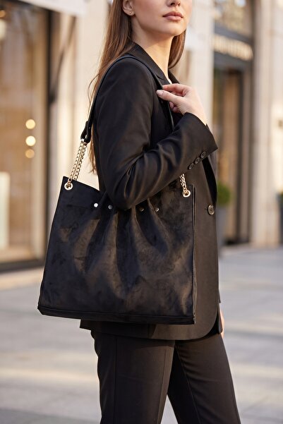 LuviShoes Draven Black Suede Women's Shoulder Bag