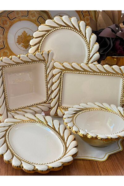 MD MİMOZA DEKOR Service Presentation Set 5 Pieces Callavi Gold