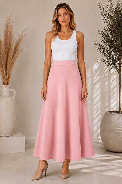 Olse Women's Powder Pink Knitted Scuba Crepe Casual Skirt Length:94-95Cm