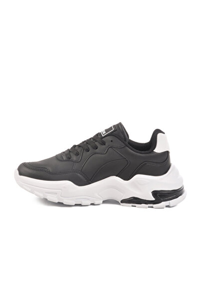 WALKWAY Black-White Lace-Up Thick-Soled Women's Walking and Sports Shoes Snea...