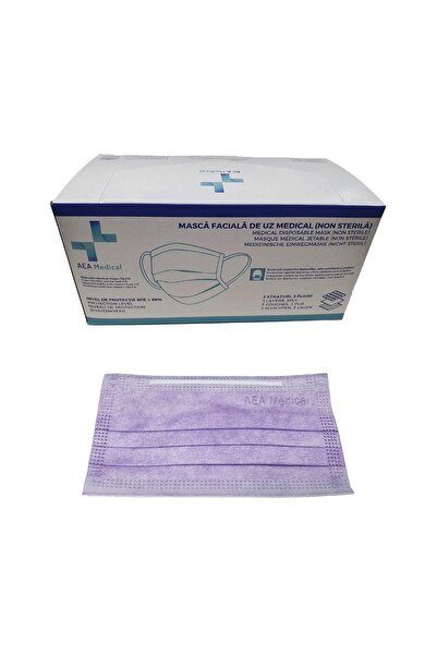 Aea Medical Χειρουργικές Μάσκες Προσώπου Τύπου IIR, Μωβ, 3-στρώσεων, Χωρίς Λά...