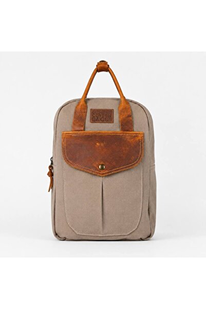 OLD COTTON BAGS Kadın Bej Deri Detaylı Kanvas Sırt Çantası