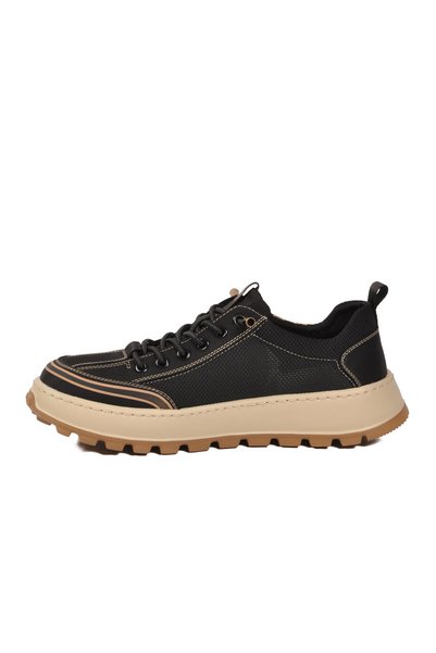 Guja Black Breathable Rubber Laced Thick Comfortable Sole Men's Casual Walking Shoes 26Y514