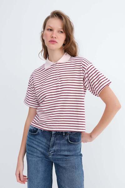Addax Polo Collar Striped T-Shirt P10728