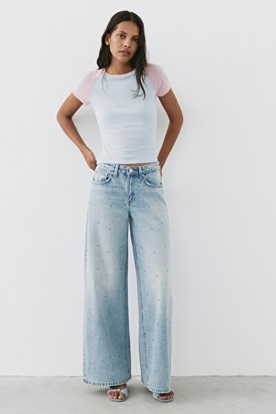 Pull & Bear Işıltılı geniş paça jean