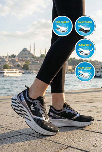 WALKWAY Black-Silver with Light Memory Foam Comfortable Sole Unisex Running, ...