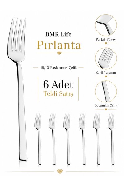 DMR LİFE Pırlanta Sade 6 Adet Yemek Çatal 18/10 Paslanmaz Çelik