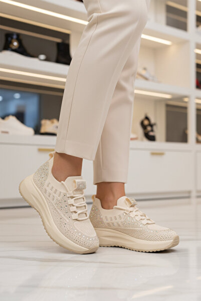 Guja Beige Anorak Lace-Up Stone Embroidered Women's Casual Shoes Sneaker 26Y301