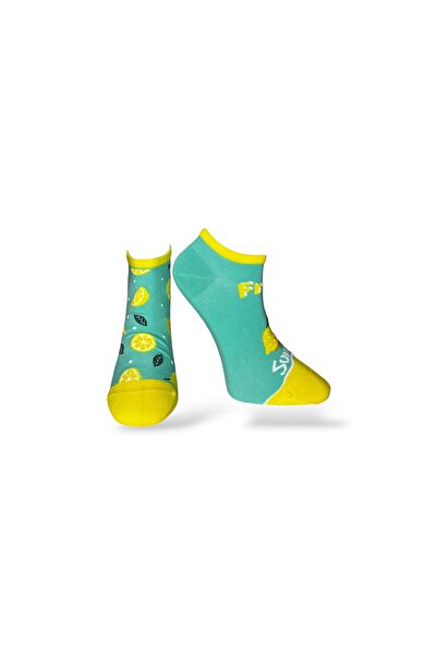 Mevo Single Unisex Lemon Patterned Yellow Colored Booties Socks