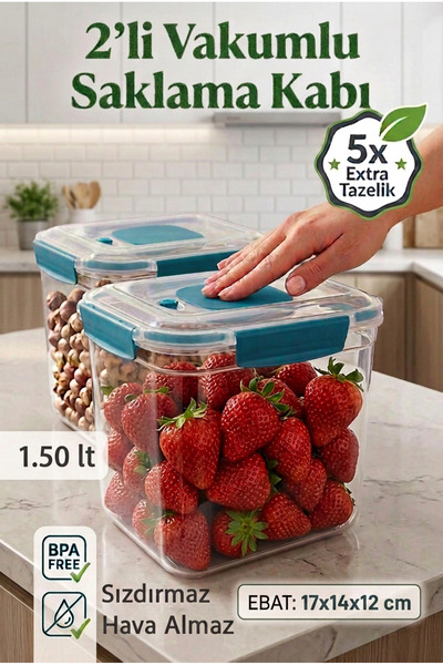 MAXİFRESH 2-Pack Vacuum Storage Container Kitchen Organizer and Food Containe...