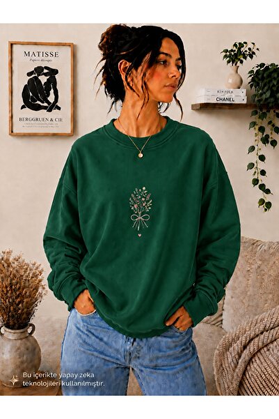 caddekombin Women's Minimalist Floral Bouquet Printed Round Crew Neck Casual ...