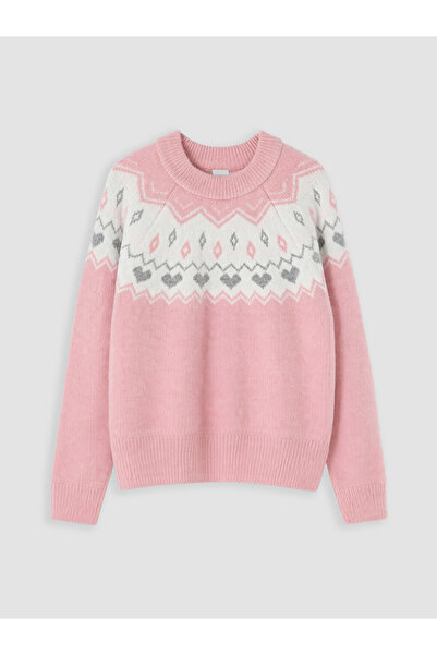 LC Waikiki Patterned Crew Neck Girls' Knit Sweater