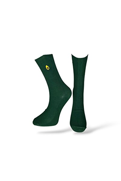 Mevo Single Unisex Avocado Embroidered Khaki Colored Socks