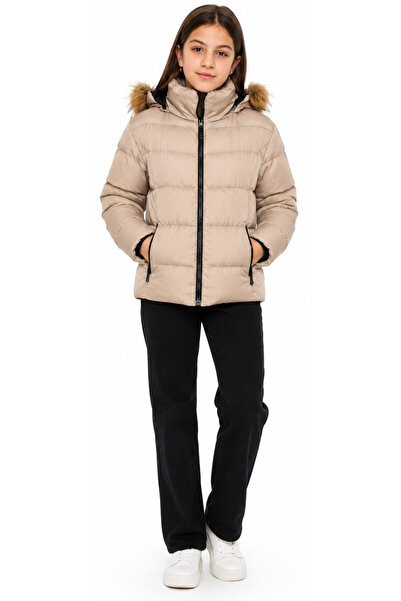 İrem Çocuk Giyim Girls' Hooded, Faux-Fur-Trimmed, Zipper-Closure, Zippered-Po...