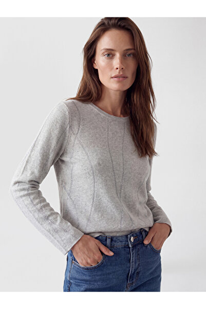 LC Waikiki Lcw Grace Gray Crew Neck Patterned Women's Knitwear Sweater