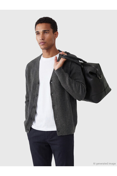 LC Waikiki Lcw Vision Anthracite Knitwear Plain V-Neck Men's Cardigan with Ne...