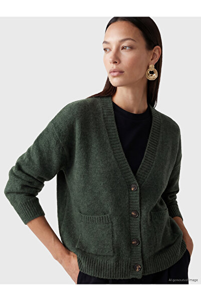 LC Waikiki Lcw Everyday Khaki V-Neck Women's Knitwear Cardigan