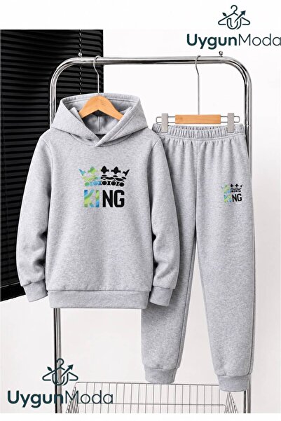 UygunModa Colorful Crown Printed King Printed Hooded Thick Cotton Inside Chil...