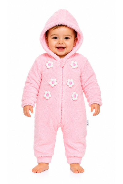 Chicsy Baby Tatlı Kız Bebek Çiçekli Welsoft Tulum 3D Papatya Detaylı Kapüşonl...