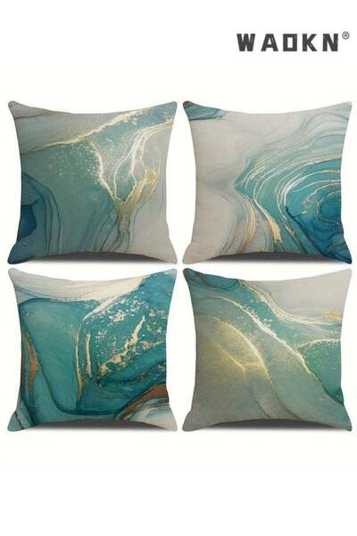 Generic Throw Pillow Covers, Marble Texture Turquoise and Gold Silver Decorat...