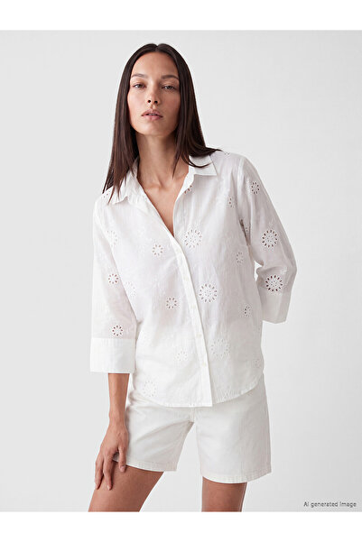 LC Waikiki Lcw Everyday White Embroidered Brode Women's Shirt