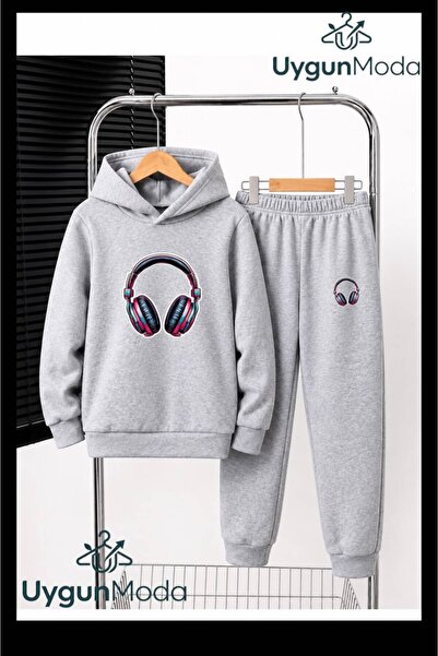 UygunModa Headphone Visually Printed Hooded Thick Cotton Inside Padding Track...