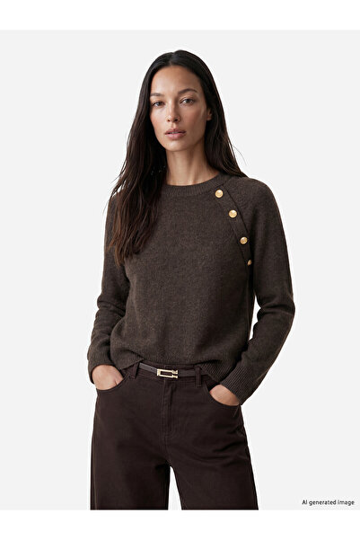 LC Waikiki Lcw Everyday Brown Crew Neck Button Detailed Women's Knitwear Sweater