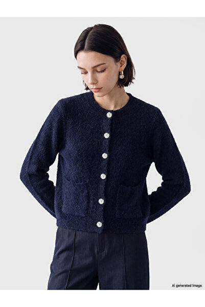 LC Waikiki Lcw Modest Navy Blue Knitwear Plain Women's Cardigan with Nevavm D...