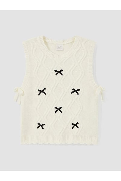 LC Waikiki Lcw Kids Ecru Girls' Bowknot Knit Sweater