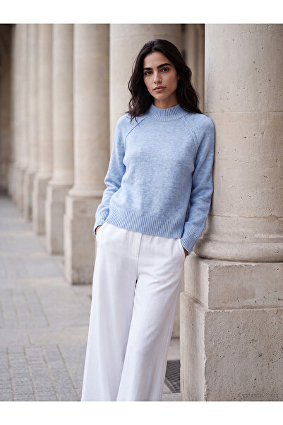 LC Waikiki Lcw Comfort Blue Knitwear Plain Sweater with Nevavm Difference
