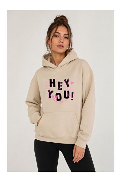DAXİS Sportwear Company Hey You Printed Hooded Sweatshirt