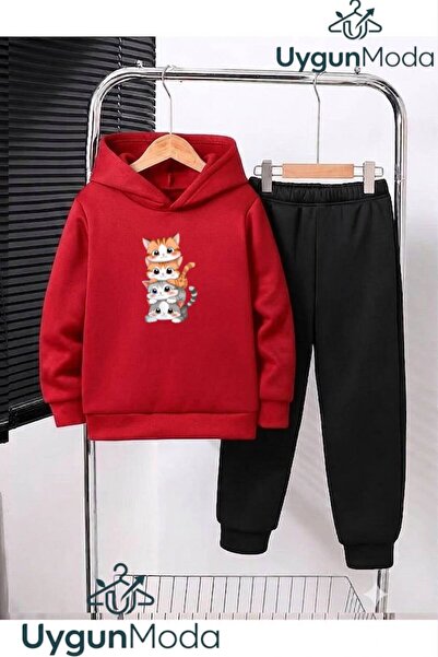 UygunModa 4KEDİLER Set de trening pentru copii, cu glugă imprimată cu pisici,...