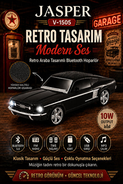 JASPER Jpr-1505 Siyah 10w Bluetooth Hoparlörlü Retro Araba Tasarım – Fm Radyo...