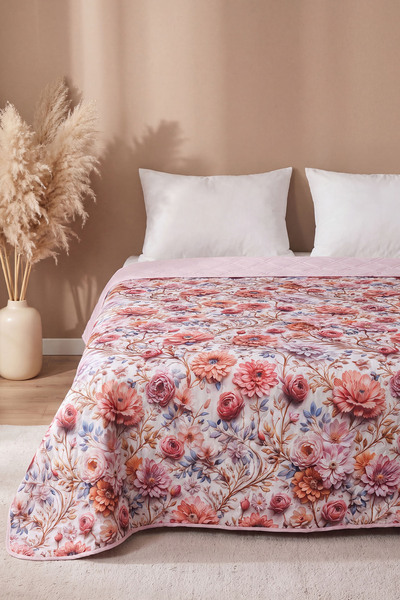 Rivaİstanbul Colorful Garden 5D Multi-Purpose Double Printed Pique & Bedsprea...
