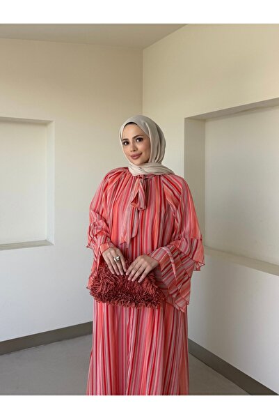 LİNDALİNA TEKSTİL Striped Patterned Chiffon Dress