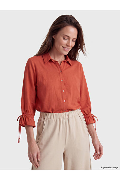 LC Waikiki Two Mt Shop Quality Lcw Grace Brown Sleeve-Tie Poplin Women's Shirt