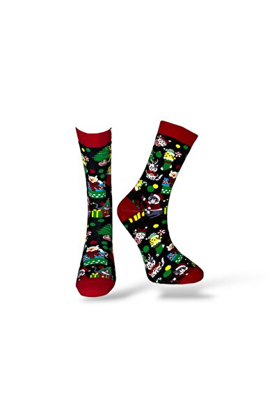 Mevo Single Unisex New Year Patterned Towel Socks