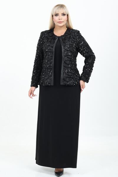 Ladies First Büyük Beden 4030 Siyah Ceket+Elbise Takım