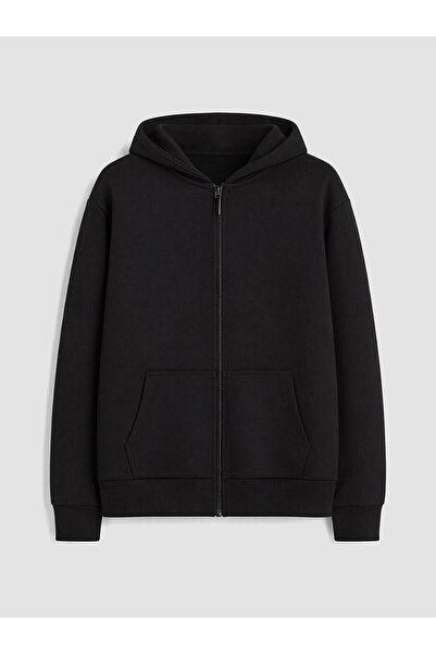 LC Waikiki Nevavm Black Hooded Cardigan for Girls with Difference
