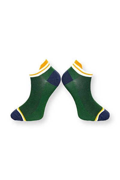 Mevo Single Unisex Green Colored Stripe Detailed Booties Socks