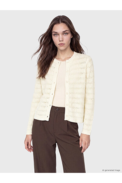 LC Waikiki Lcw Comfort Beige Knitwear Openwork Cardigan with Nevavm Difference